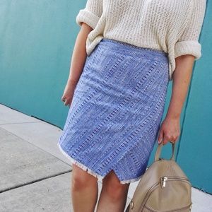 LOFT Blue Tweed Wrap Skirt